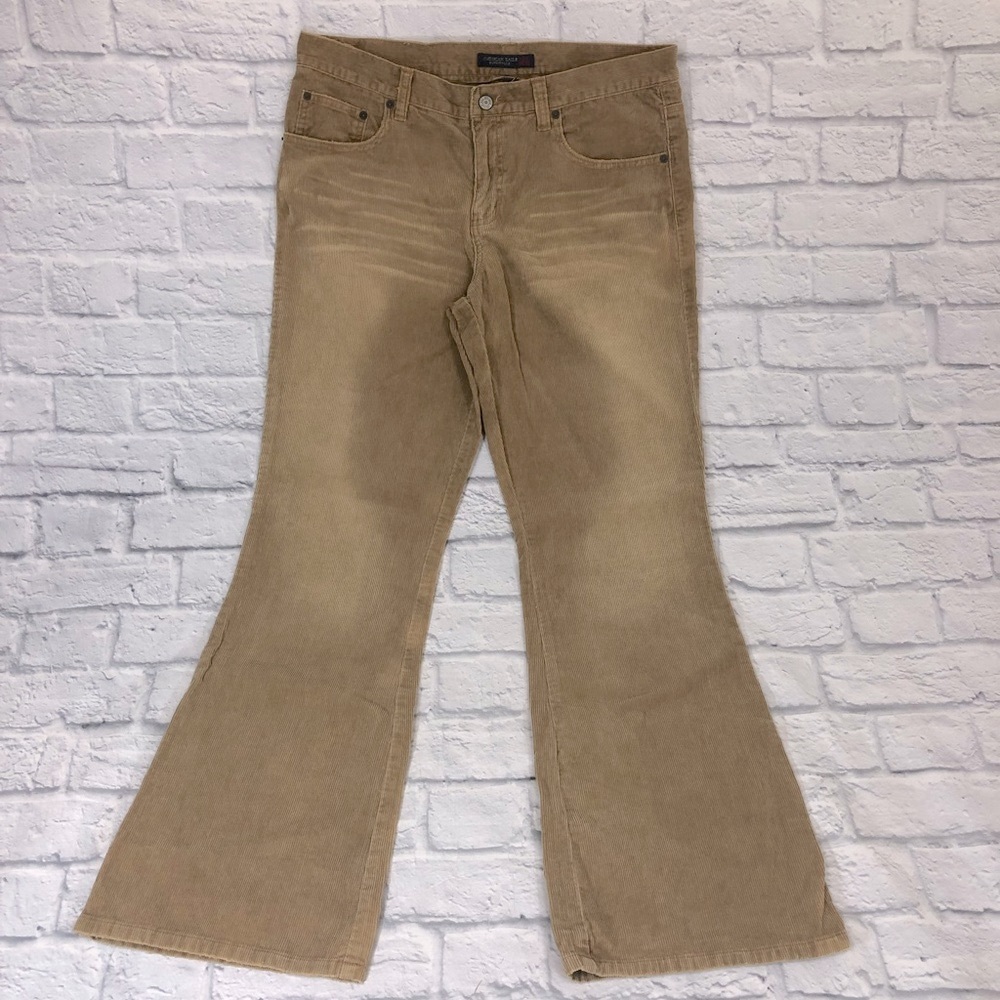 American Eagle Tan corduroy wide leg flare pants.Size 12 Cotton Distressed style